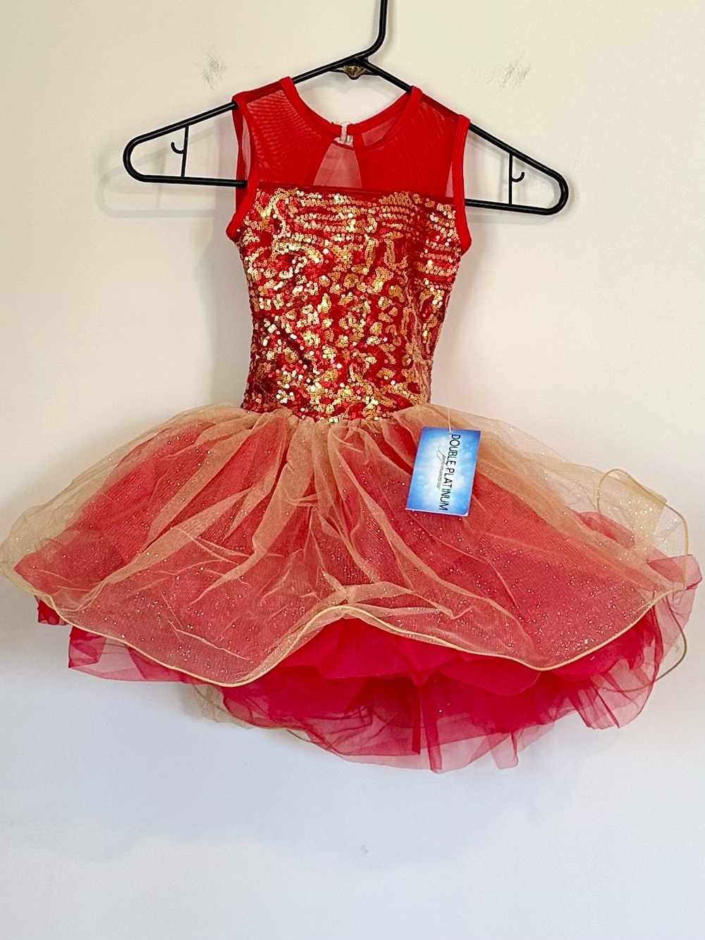 NWT Red and Gold Sequin Tulle Dance Costume Dress - Kids Small